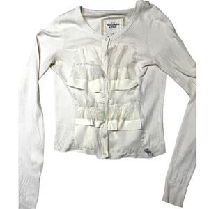 Abercrombie Fitch Soft Pearl Balletcore Ruffle Cardigan Romantic Preppy SZ M